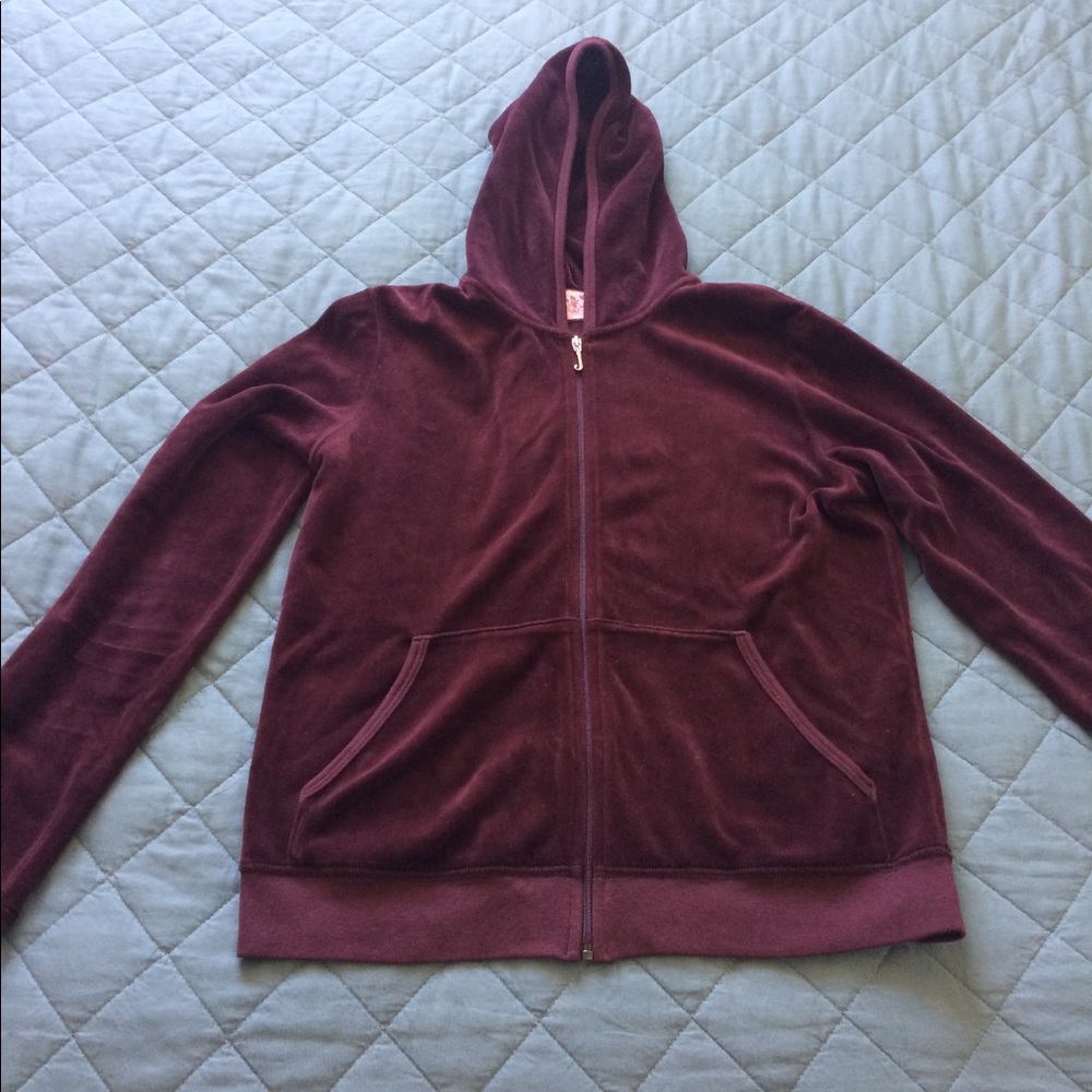Juicy Couture velour/velvet maroon zip-up jacket